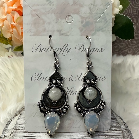 0123 Opalite Rainbow Moonstone Artisan Drop Earrings Silver Gemstone Jewelry - Picture 8 of 13